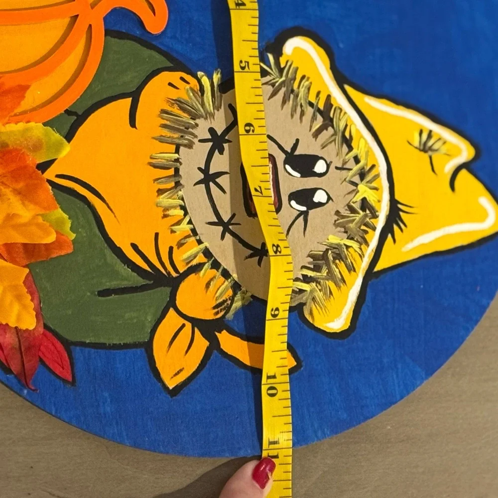 HAND CRAFTED- hand painted Autumn Scarecrow Wall Decor with Pumpkin and Leaves
